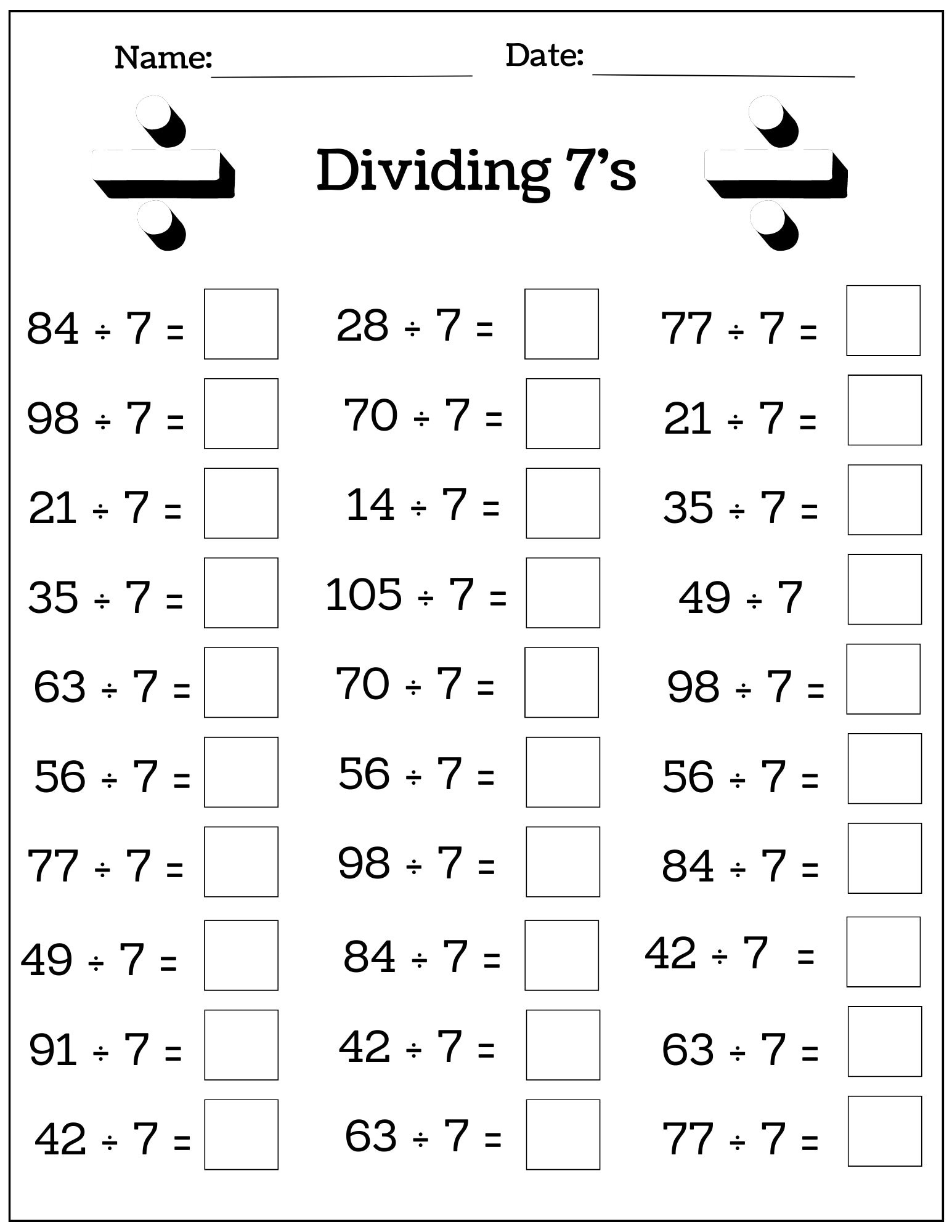 24 Printable Multiplication And Division Worksheets (1-12), Fill inside Relate Multiplication And Division Worksheet