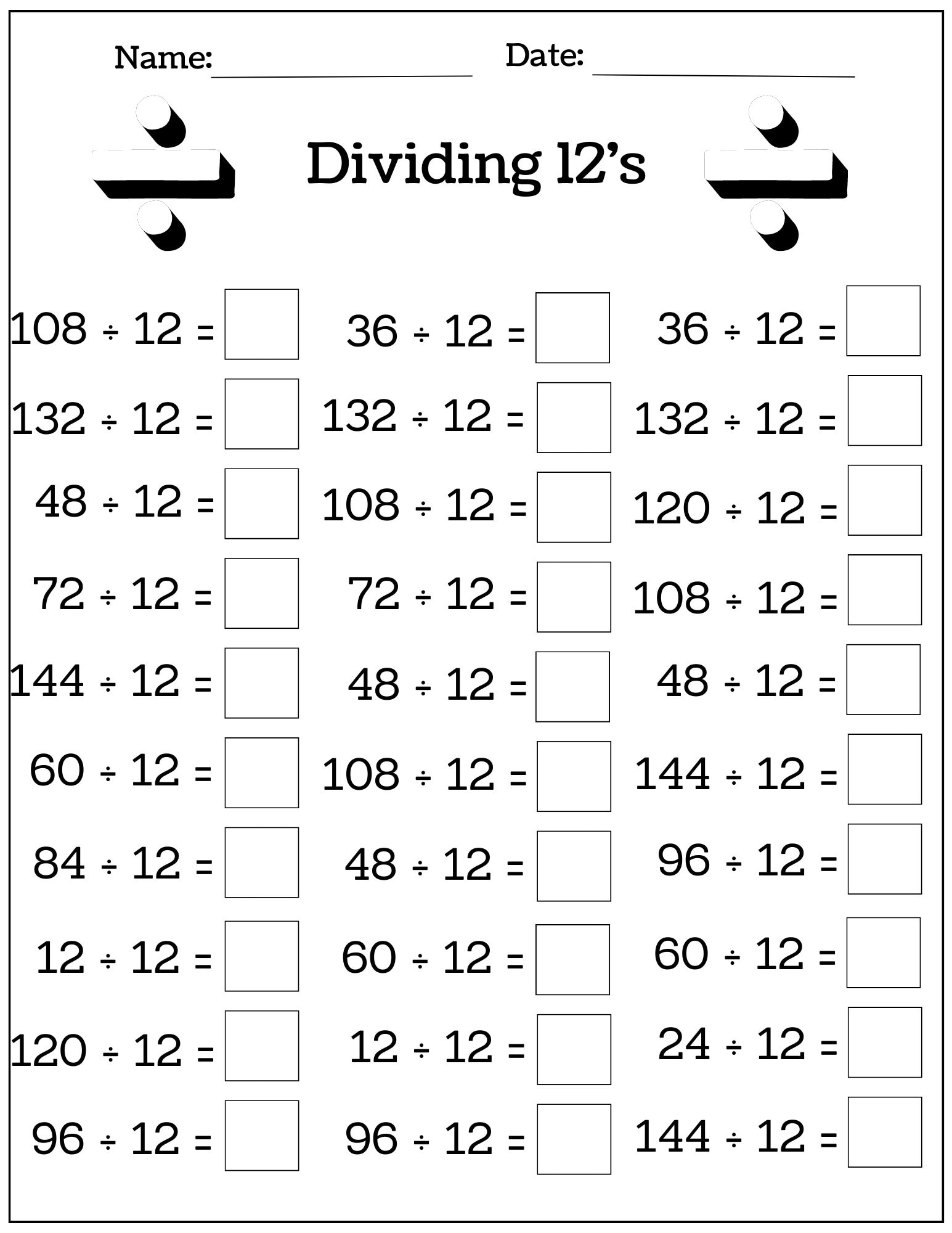24 Printable Multiplication And Division Worksheets (1-12), Fill pertaining to Math Drills Multiplication Facts 144