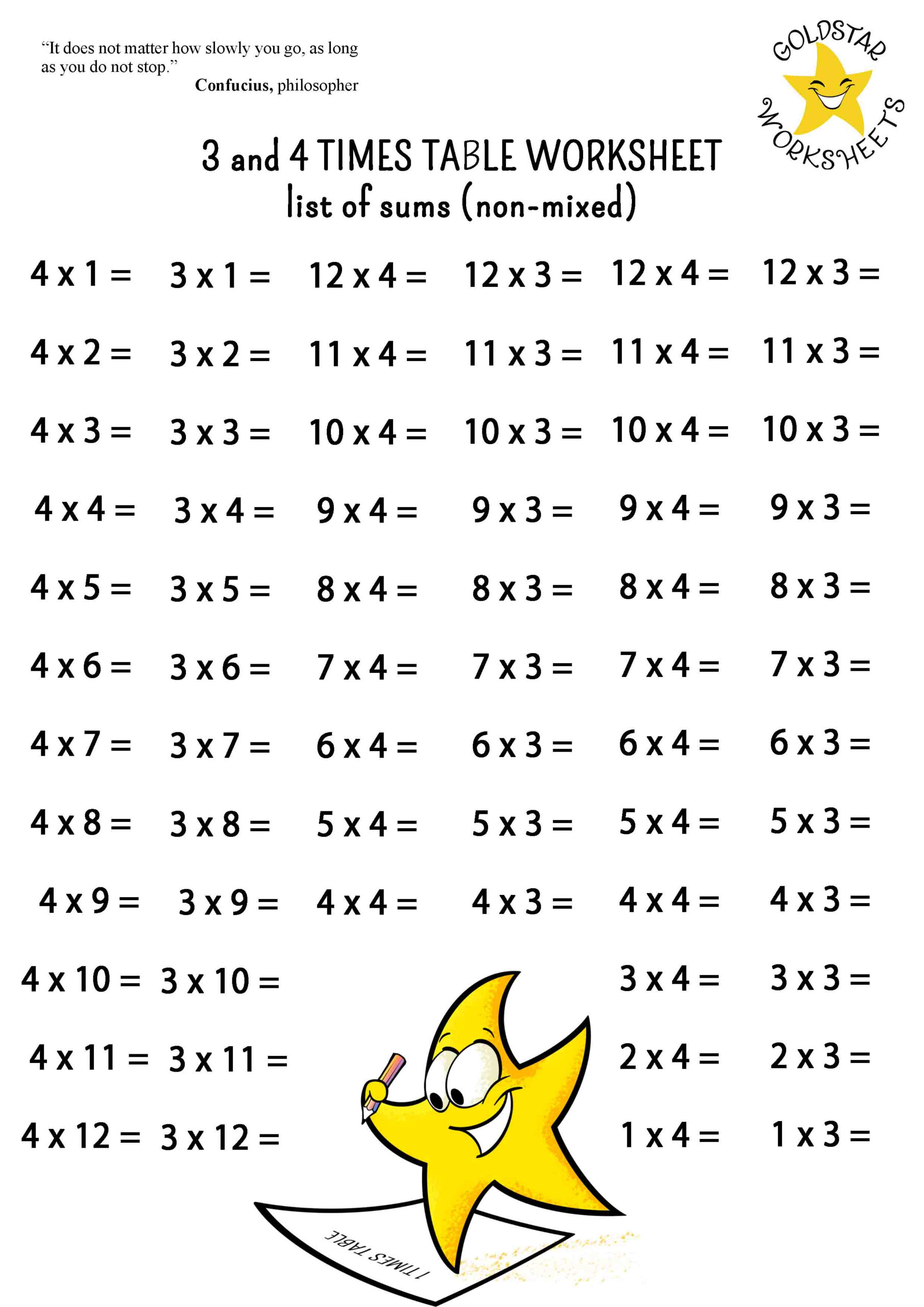 3 &amp;amp; 4 Times Tables On One Page - Free Colorful Multiplication Sheets inside 3s and 4s Times Tables Worksheet
