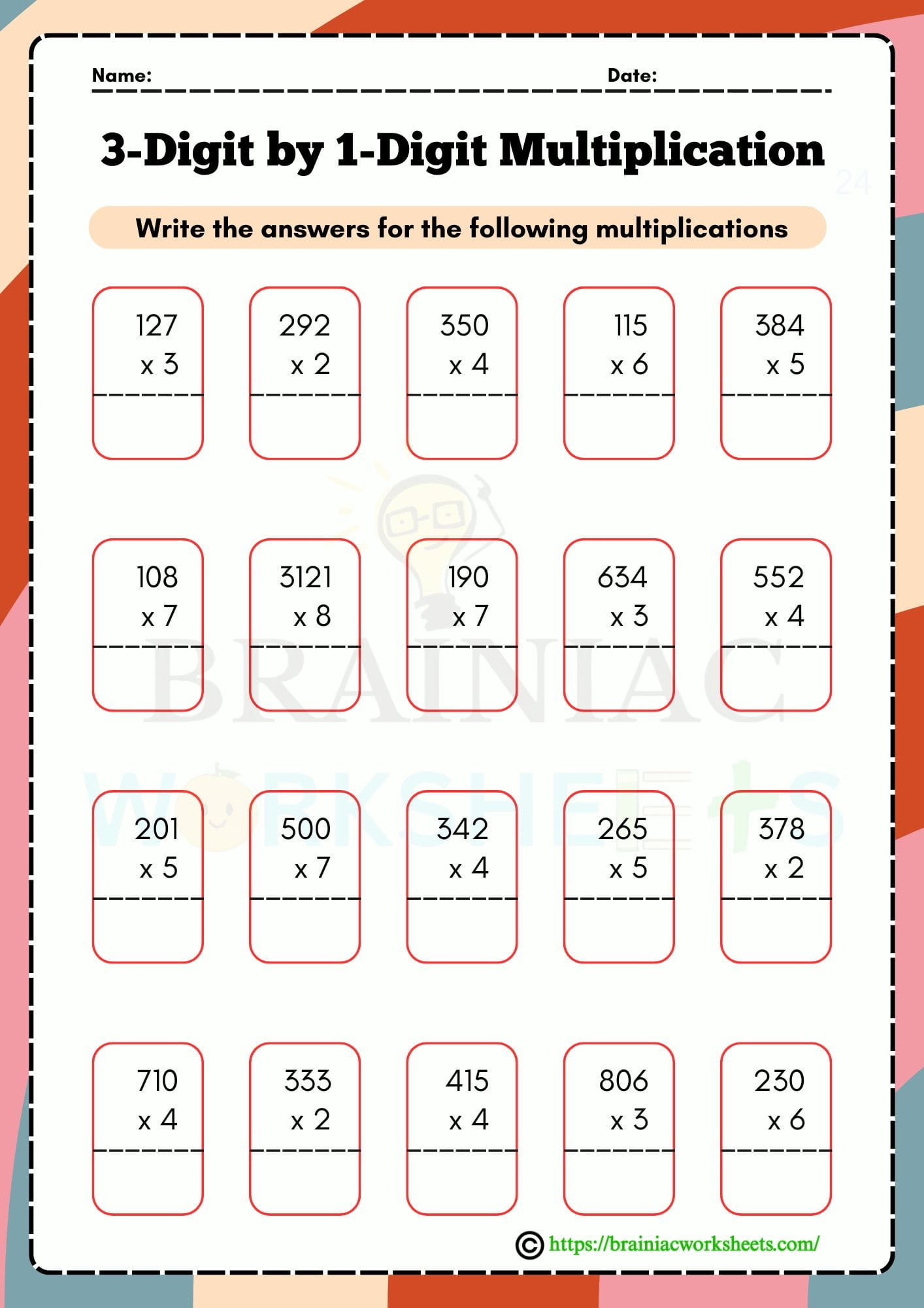 3-Digit1-Digit Multiplication Maths Worksheet For Class 3 with regard to Class 3Rd Multiplication Worksheet