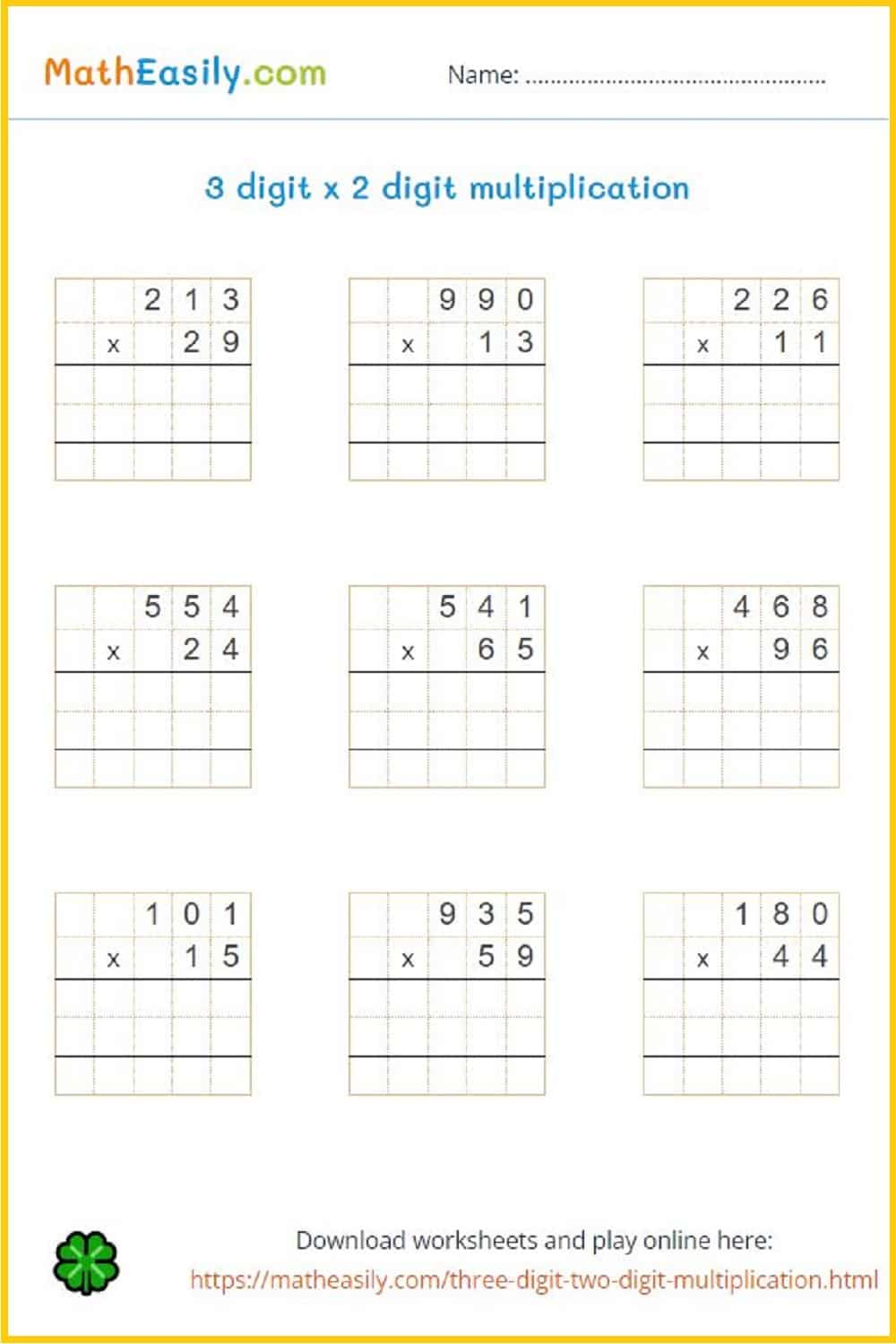 3 Digit2 Digit Multiplication Games + Worksheets with 3 Digit By 2 Digit Multiplication Worksheet