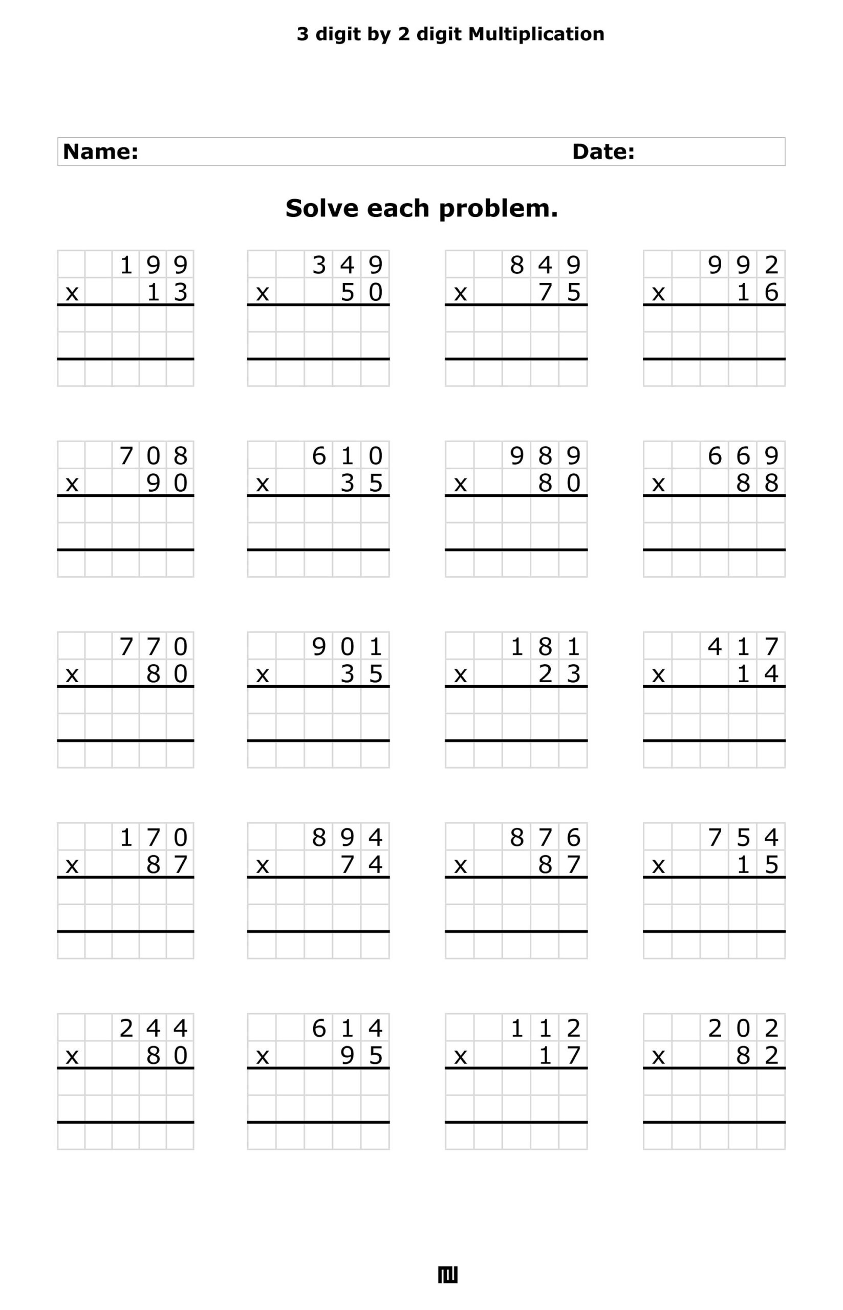 3-Digit2-Digit Multiplication Worksheets: 100 Pages (Pdf regarding 2 By 3 Digit Multiplication Worksheets