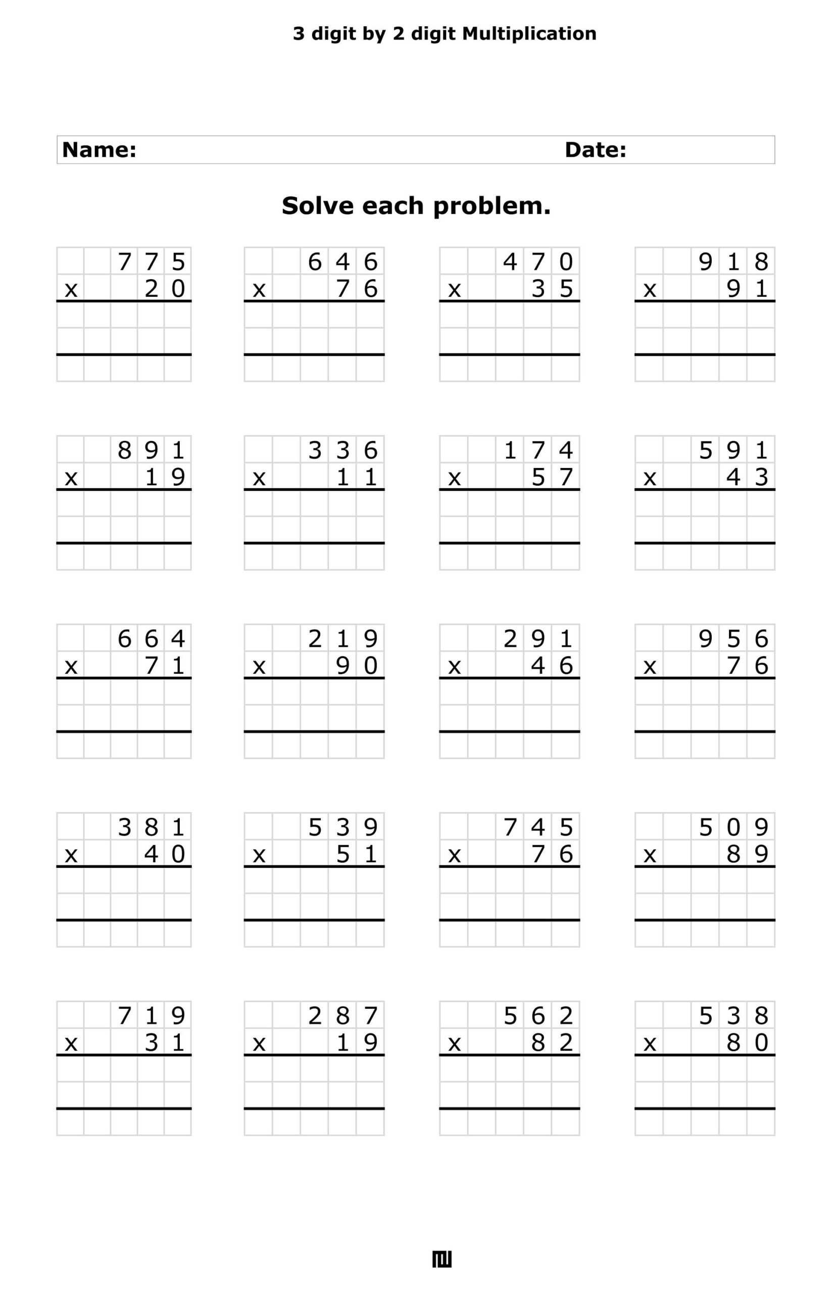 3-Digit2-Digit Multiplication Worksheets: 100 Pages (Pdf within Multiplication Worksheets 2 Digit By 3 Digit