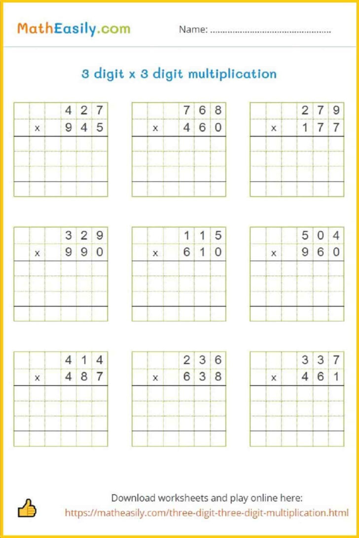 3-Digit by 3-Digit Multiplication Worksheets