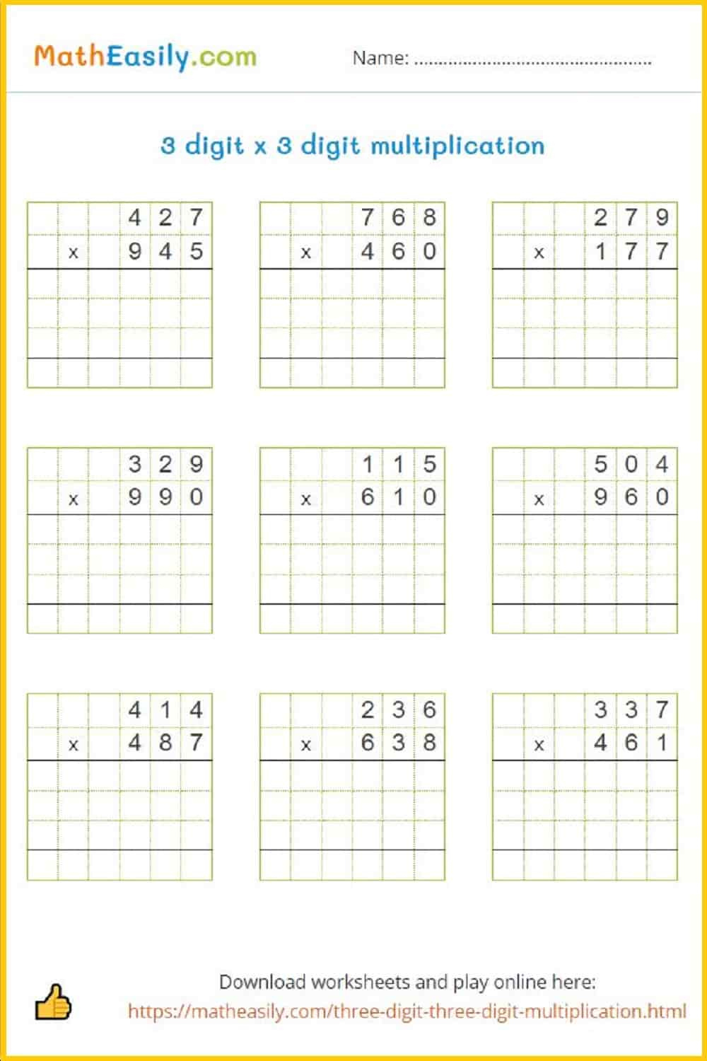 3 Digit3 Digit Multiplication Games + Worksheets in 3-Digit By 3-Digit Multiplication Worksheets