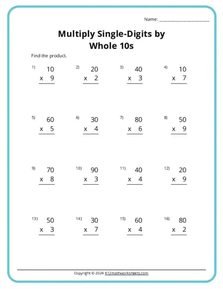 Multiplication Worksheet 3rd Grade