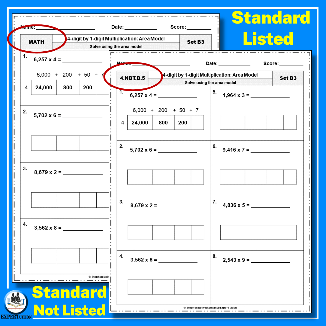 4 Digit1 Digit Area Model Multiplication Worksheets - Expertuition inside Multiplication Area Model Worksheet