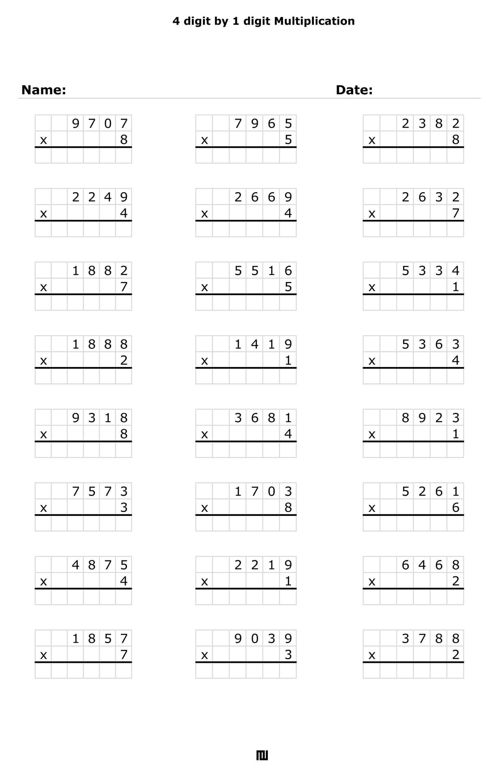 4 Digit1 Digit Multiplication For Daily Practice. Multiply In throughout 4 Digit by 1 Digit Multiplication Worksheet