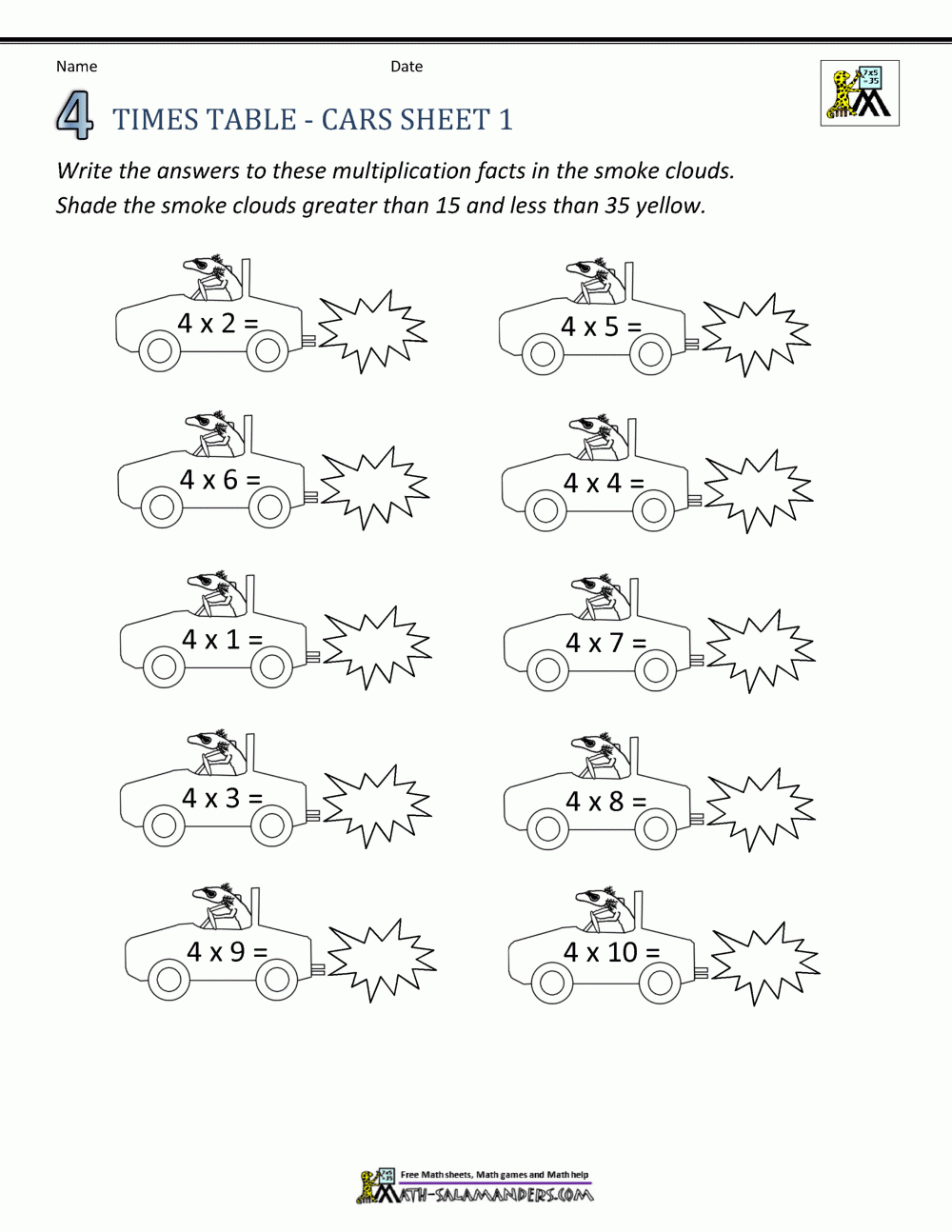 4 Times Table Worksheet Page in Multiplication By 4 Worksheets - Free