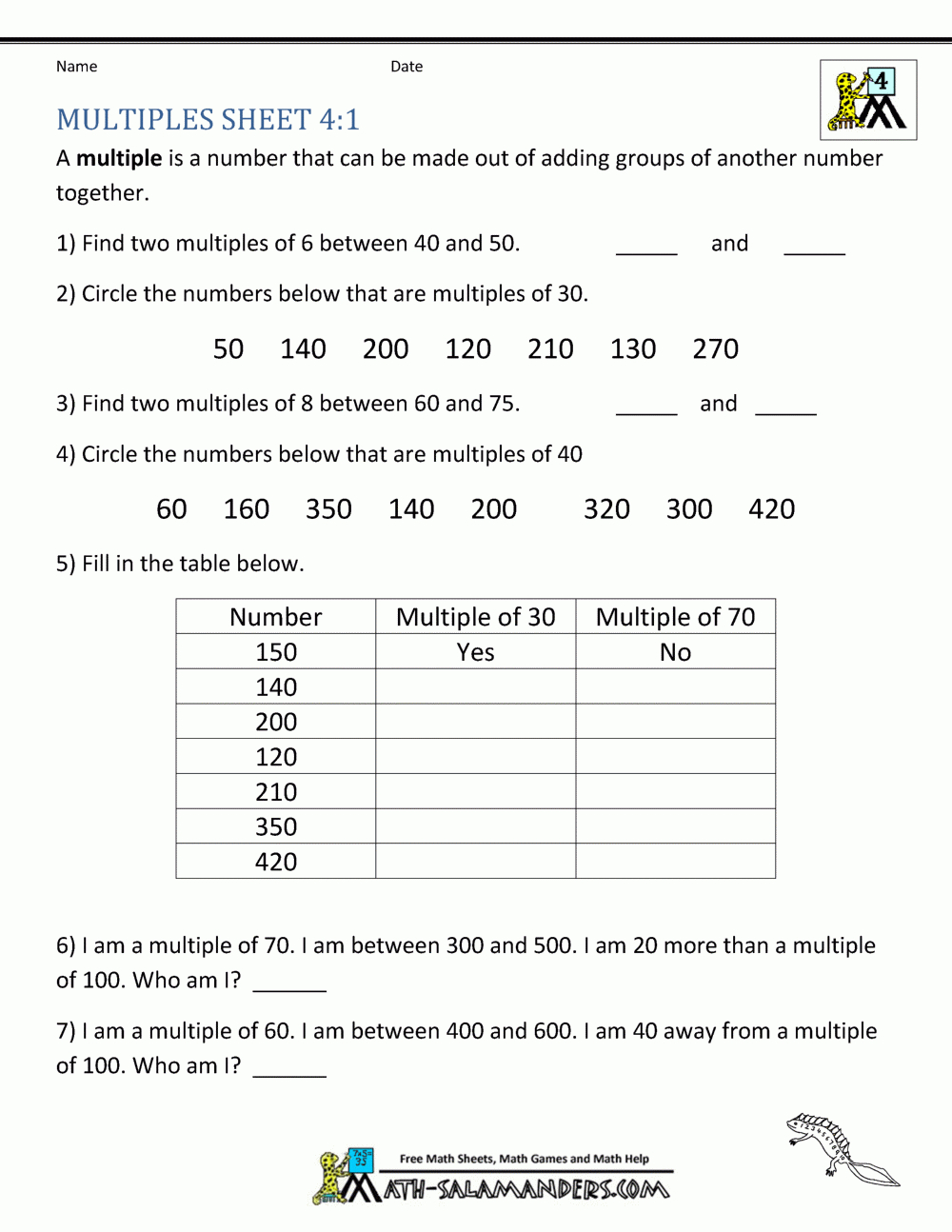 4Th Grade Math Practice Multiples, Factors And Inequalities with regard to Factors and Multiples Worksheet 4th Grade