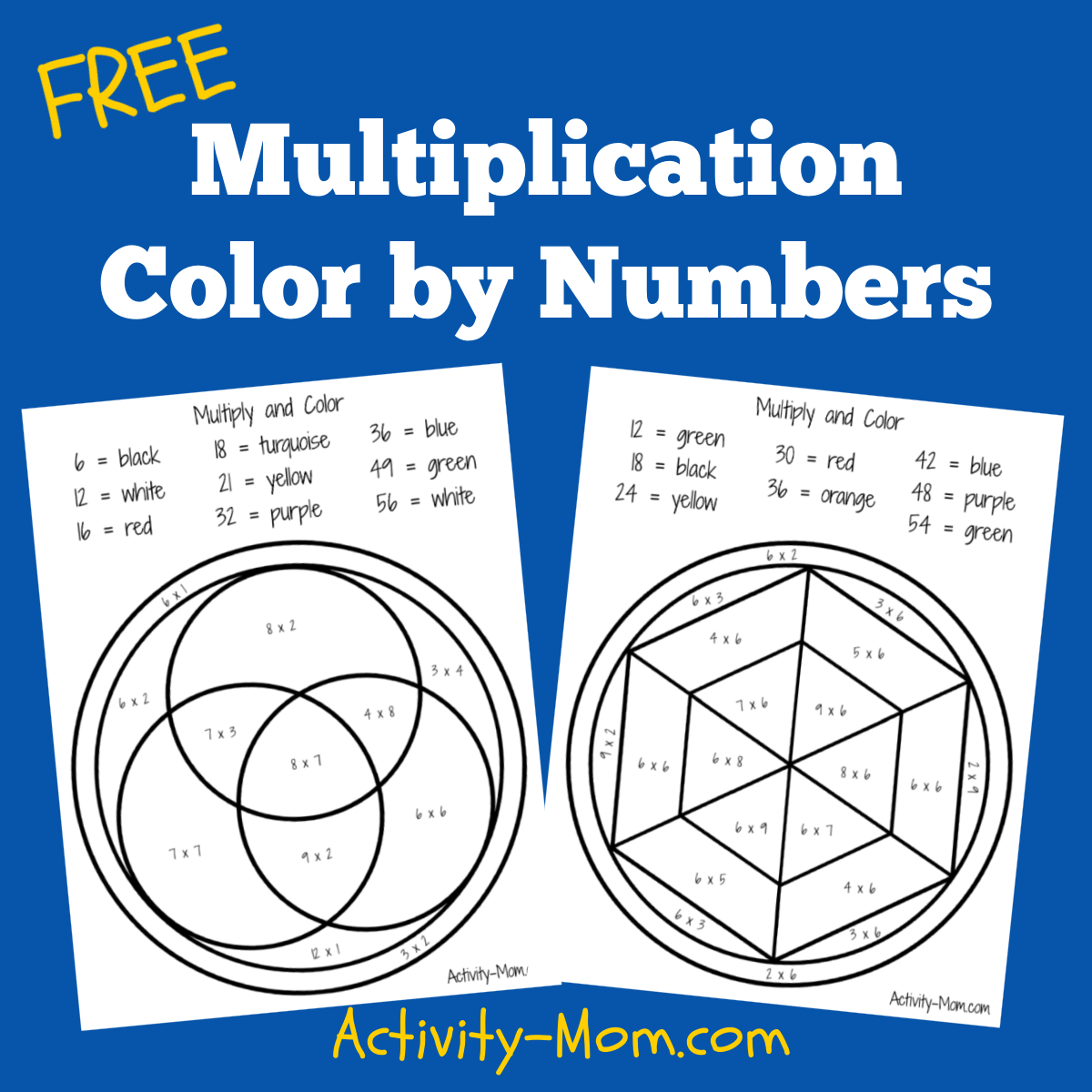 5 Free Multiplication Colornumber Worksheets - The Activity Mom inside Color by Number Multiplication Worksheets Free