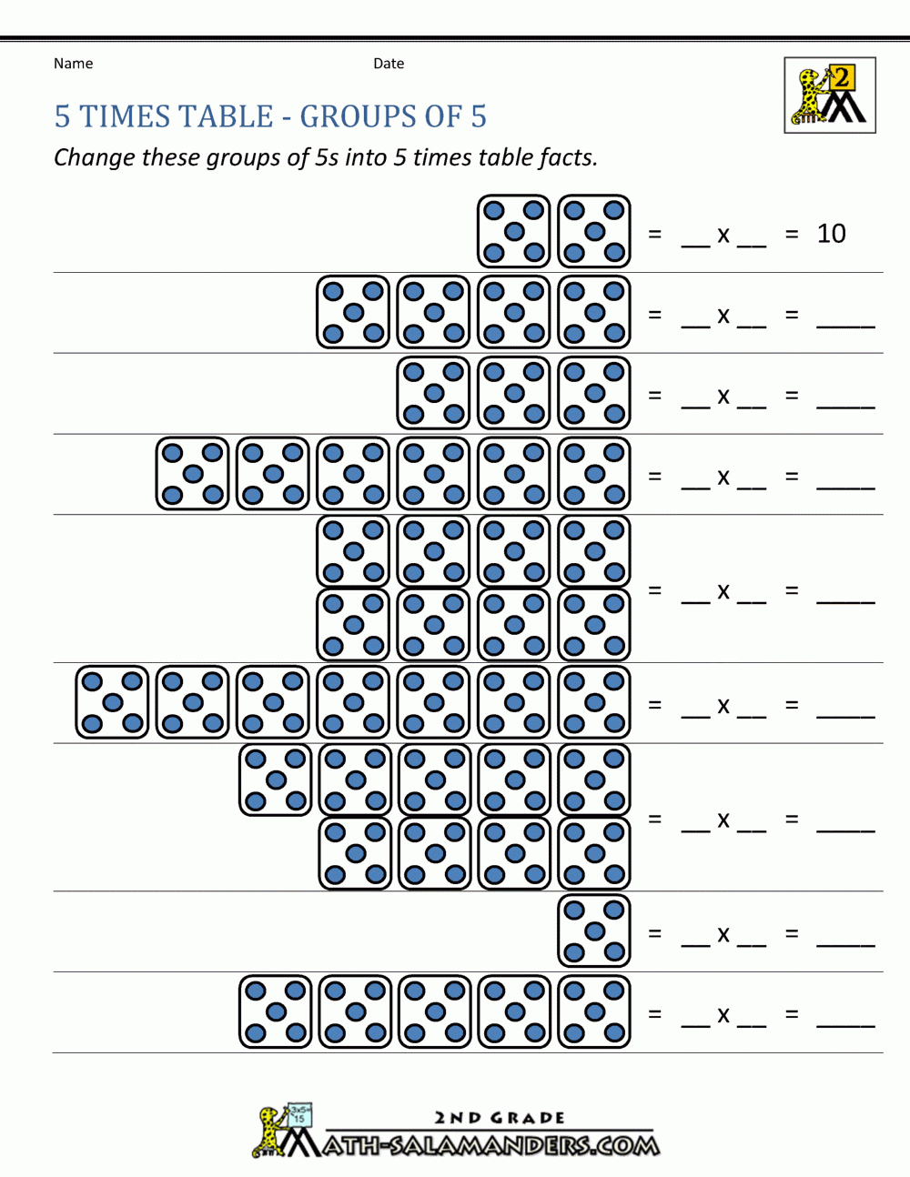 5 Times Table intended for Multiplication Worksheets Times 5