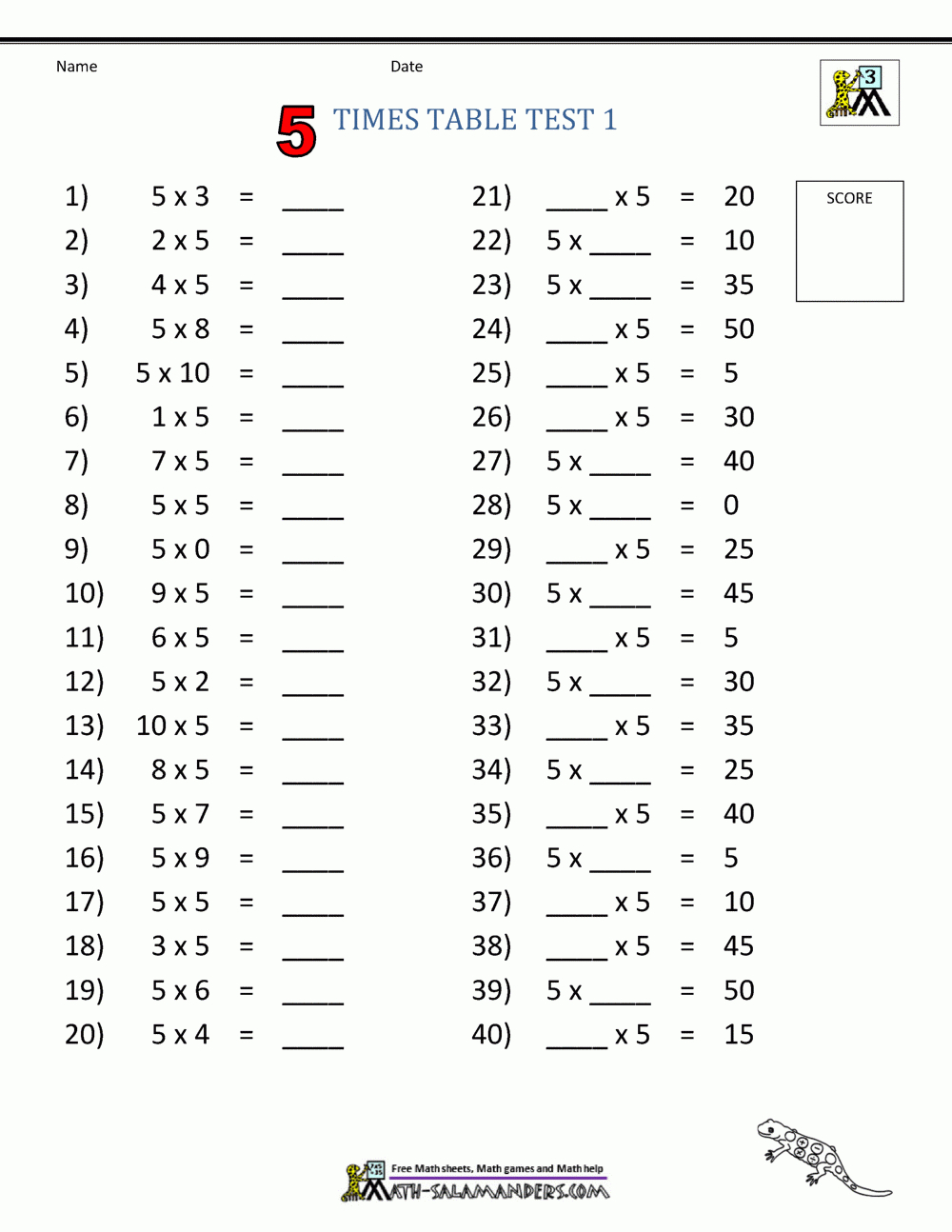 5 Times Table Worksheet Page pertaining to 1-5 Multiplication Worksheet