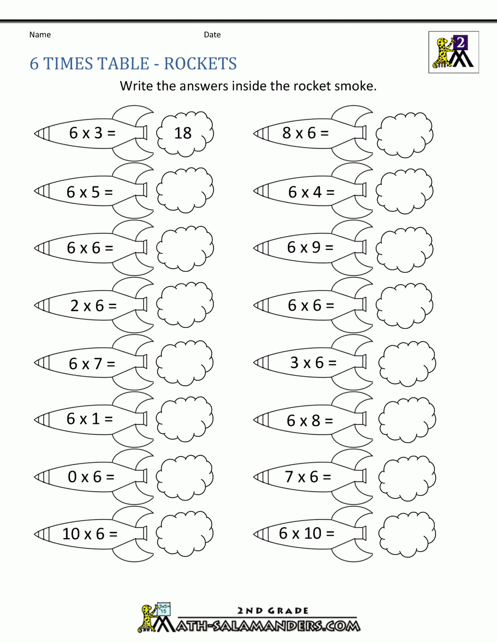 6 Times Table pertaining to Multiplication Facts 6 Worksheets