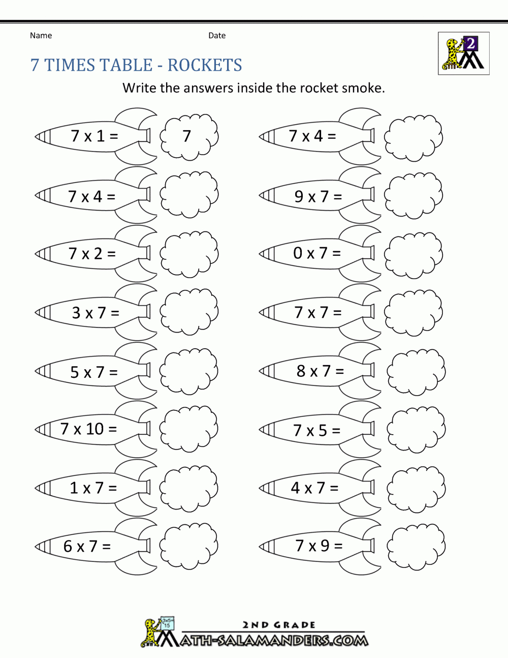 7 Times Table in Multiplication Of 7 Worksheet