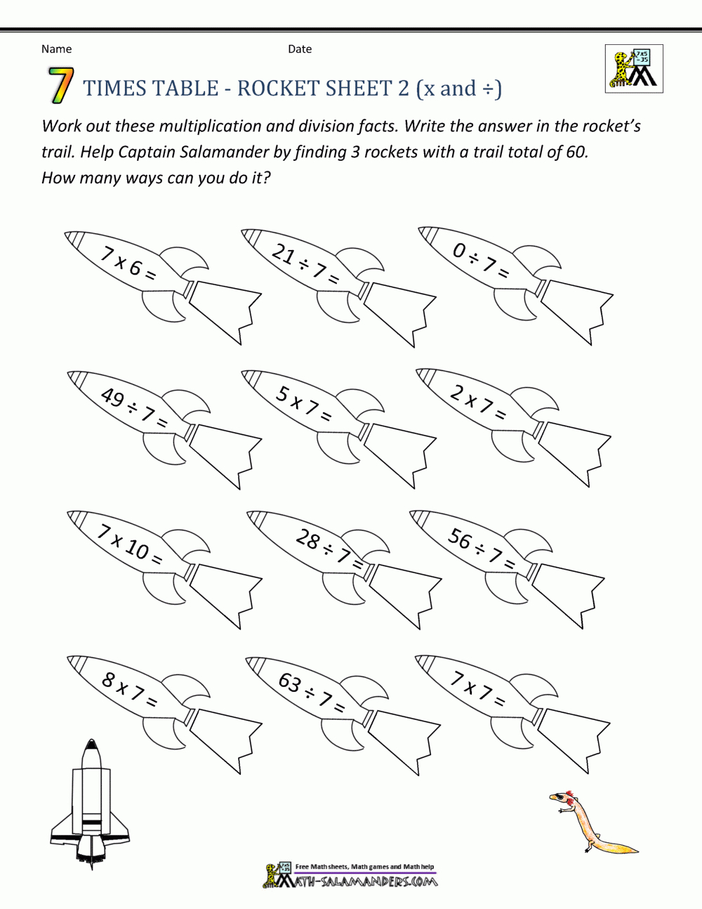 7 Times Table Worksheet Page in 7 Multiplication Facts Worksheet