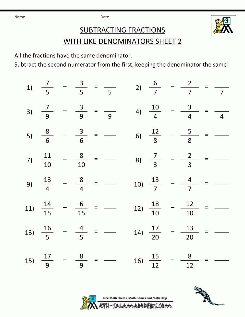 Add And Subtract Fractions Worksheet With Answers | Free within Multiplication Fractions Worksheets With Answers