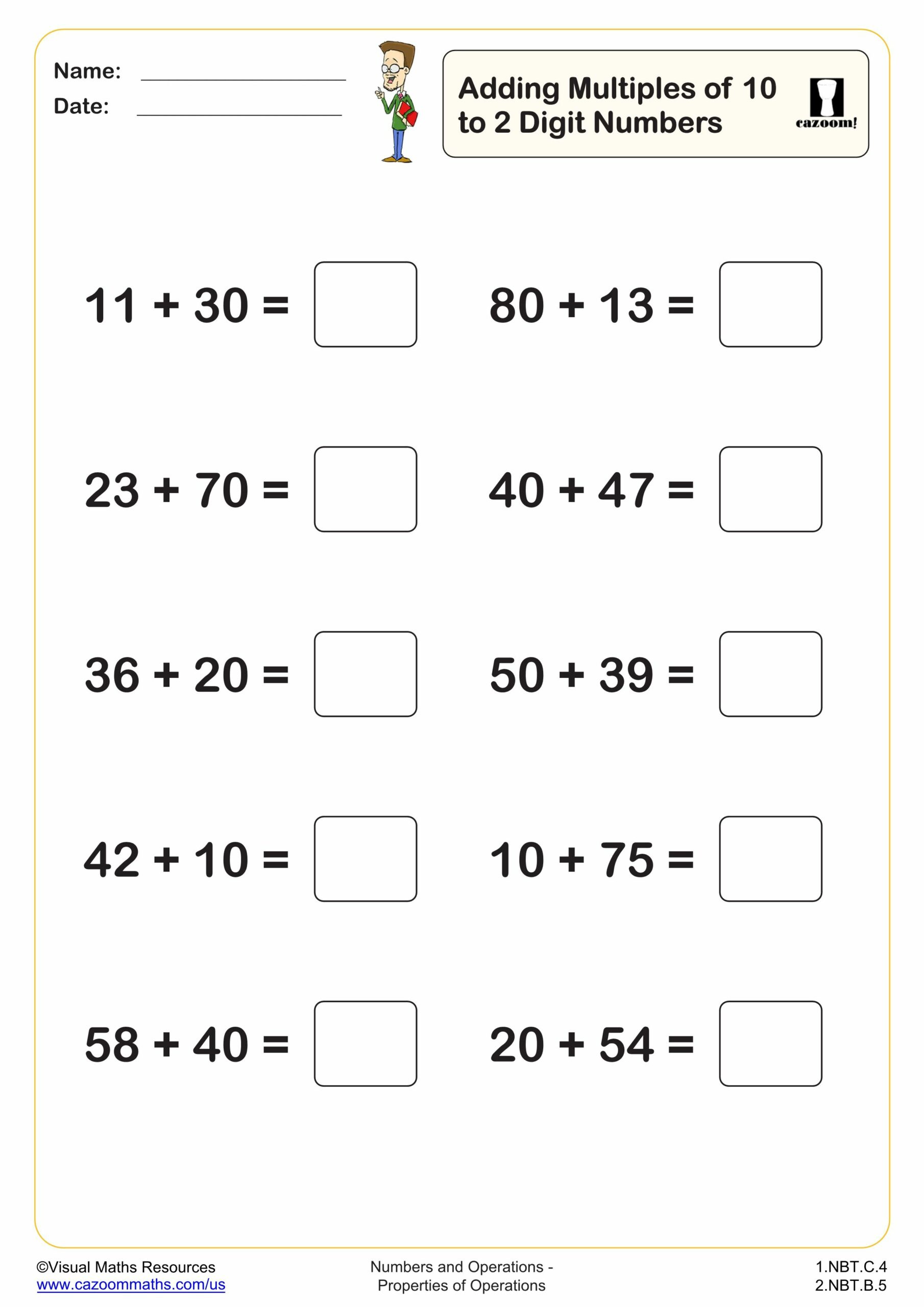 Adding Mulitples Of 10 To A 2 Digit Number (10 Questions) | 1St regarding Multiples Of 10 Worksheet