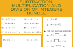 Addition, Subtraction, Multiplication And Division Of Integers for Addition Subtraction Multiplication Division of Integers Worksheets
