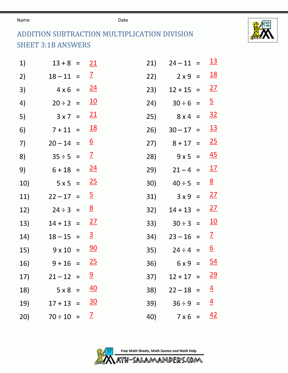 Addition Subtraction Multiplication Division Worksheets for Integers Addition Subtraction Multiplication Division Worksheet