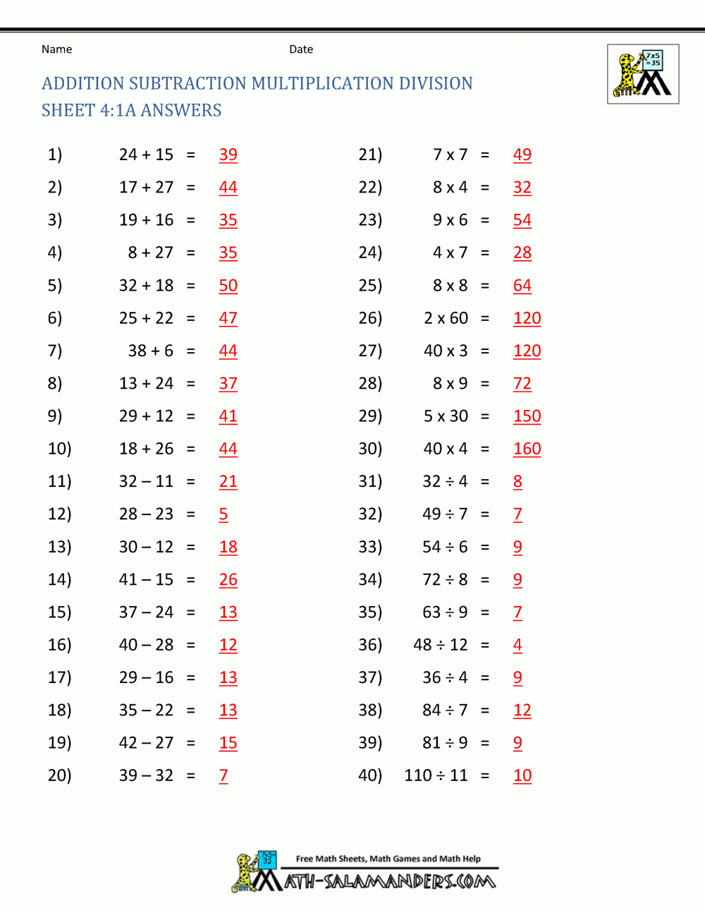 Addition Subtraction Multiplication Division Worksheets intended for Multiplication Addition Subtraction And Division Worksheets