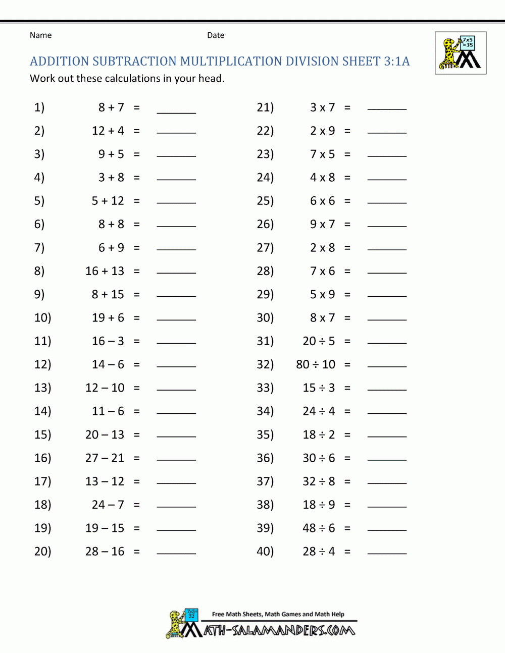 Addition Subtraction Multiplication Division Worksheets pertaining to Integers Addition Subtraction Multiplication Division Worksheet