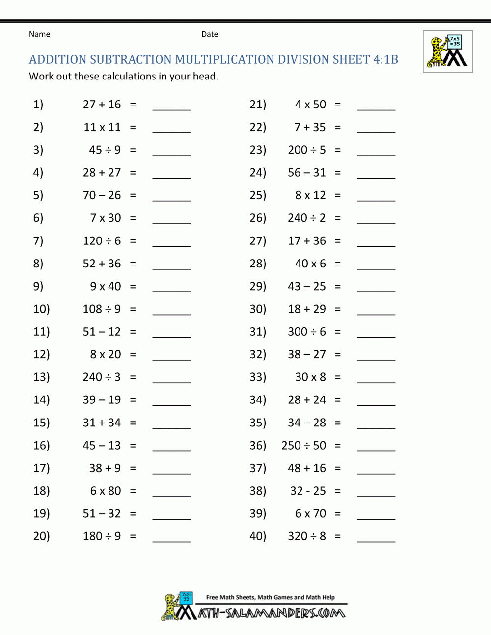 Addition Subtraction Multiplication Division Worksheets within Addition To Multiplication Worksheets