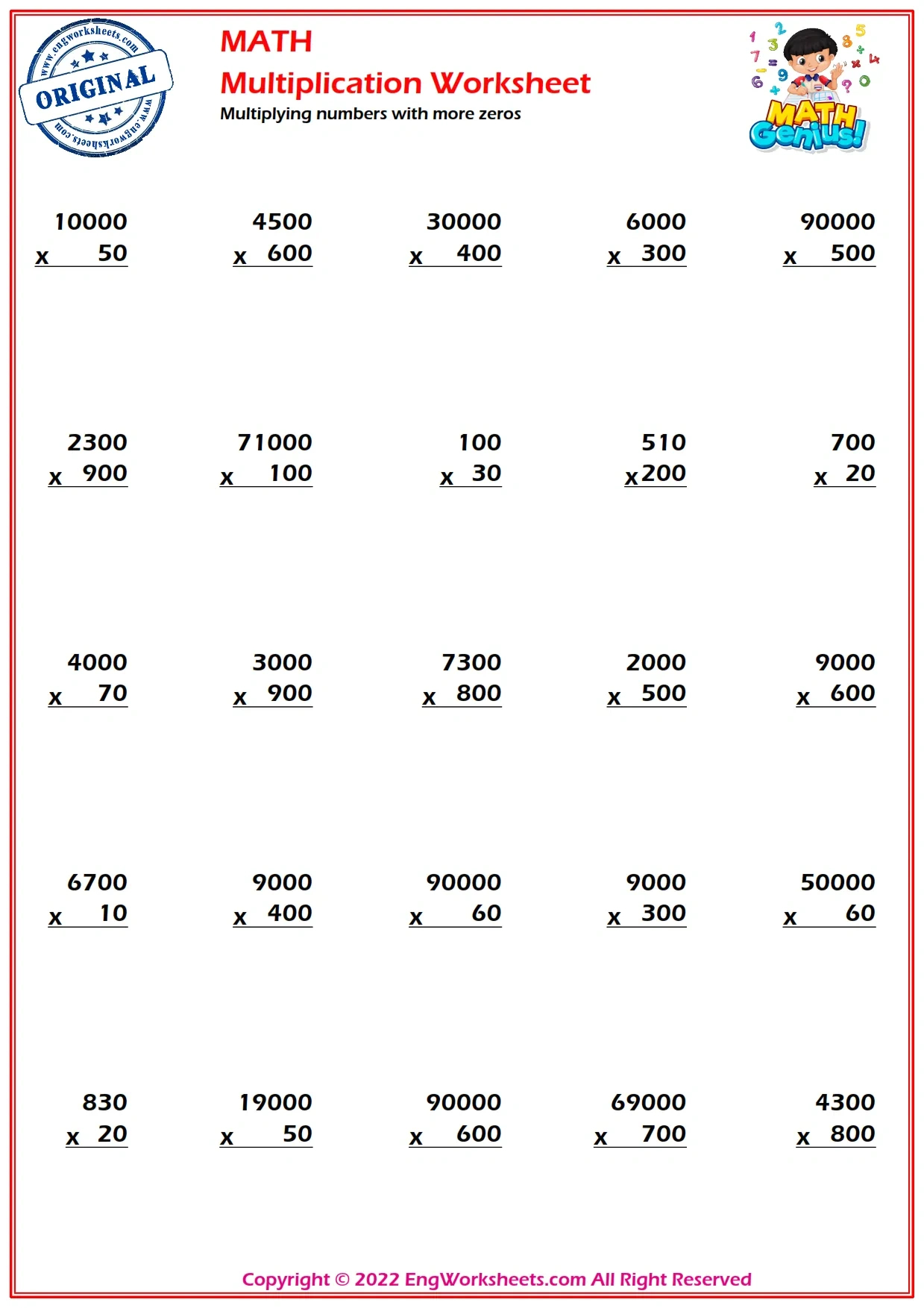 Advanced Multiplication Worksheets And Exercise - Engworksheets intended for Large Number Multiplication Worksheets