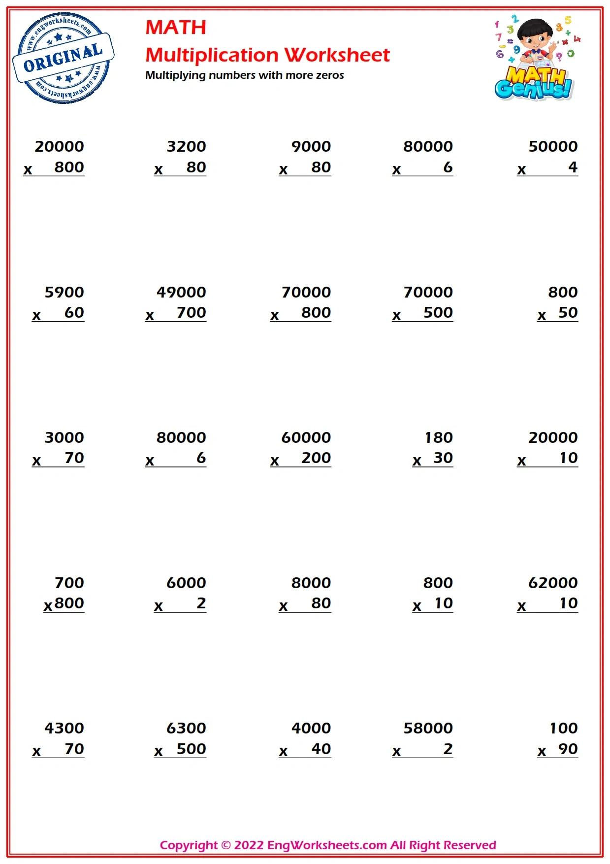 Advanced Multiplication Worksheets And Exercise - Engworksheets pertaining to Multiplication Large Numbers Worksheet