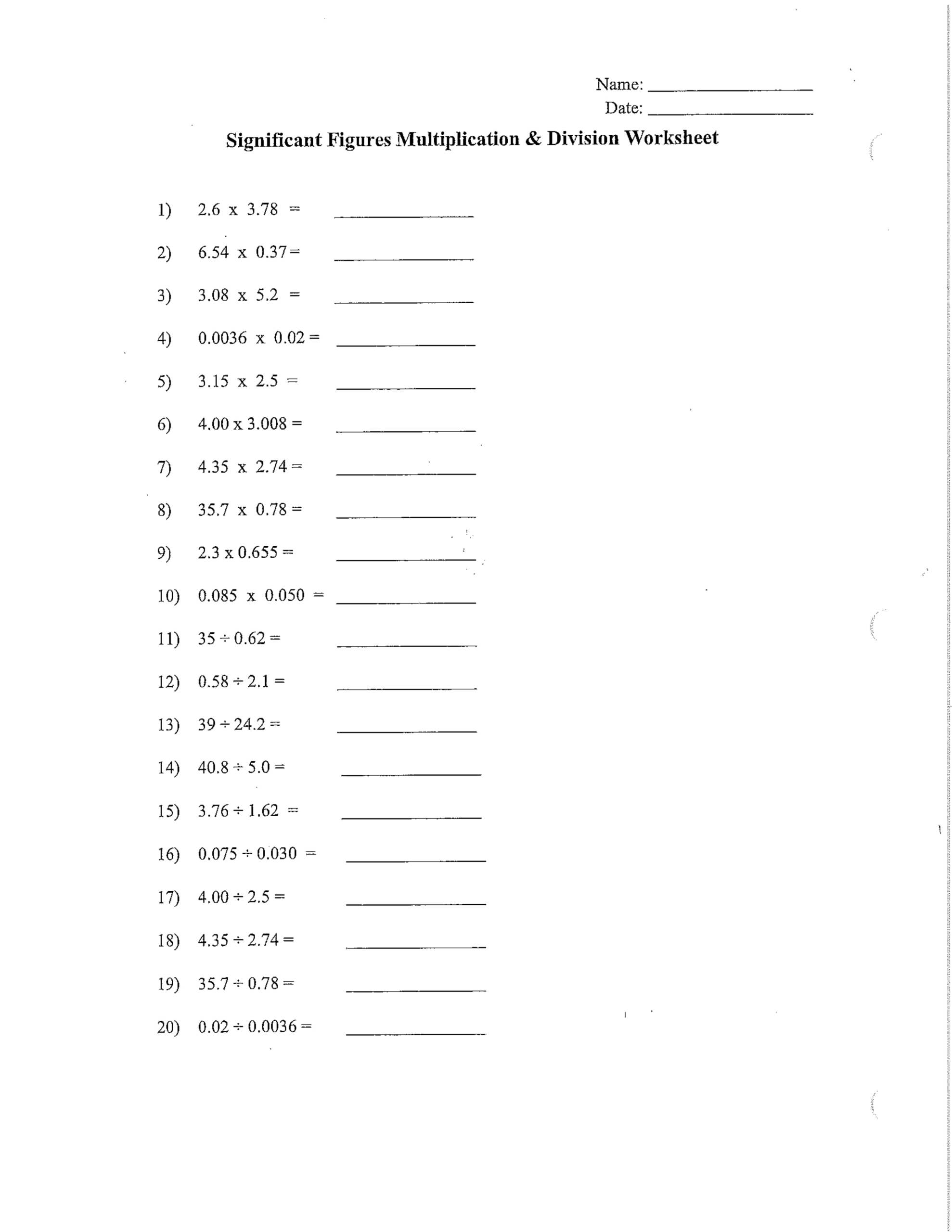 Aghs - Chem - 1.2B Significant Figures Multiplication And Division with regard to Significant Figures Multiplication And Division Worksheet