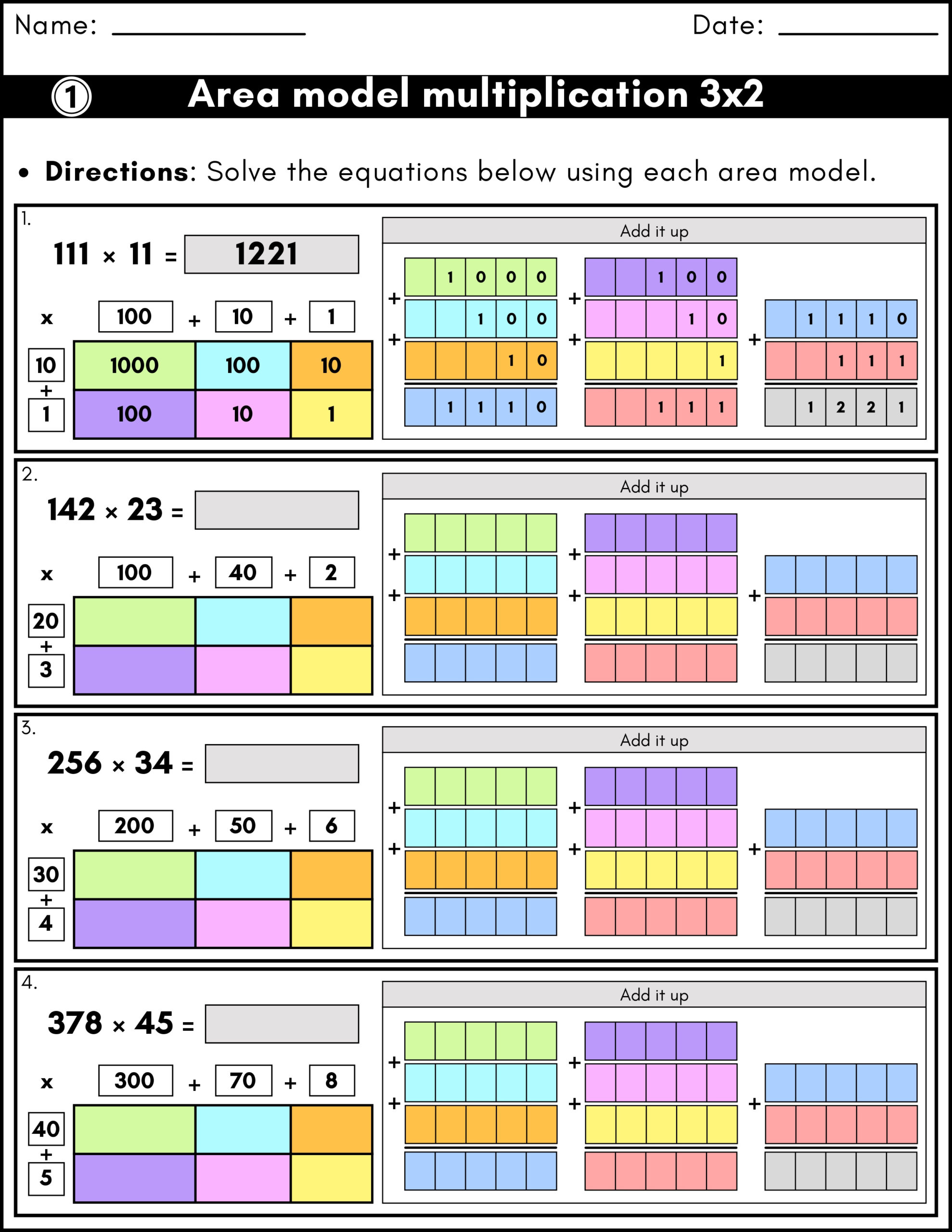 Area Model Multiplication 3 Digit2 Digit Worksheets Box Method with 3-Digit By 2-Digit Multiplication Area Model Worksheets