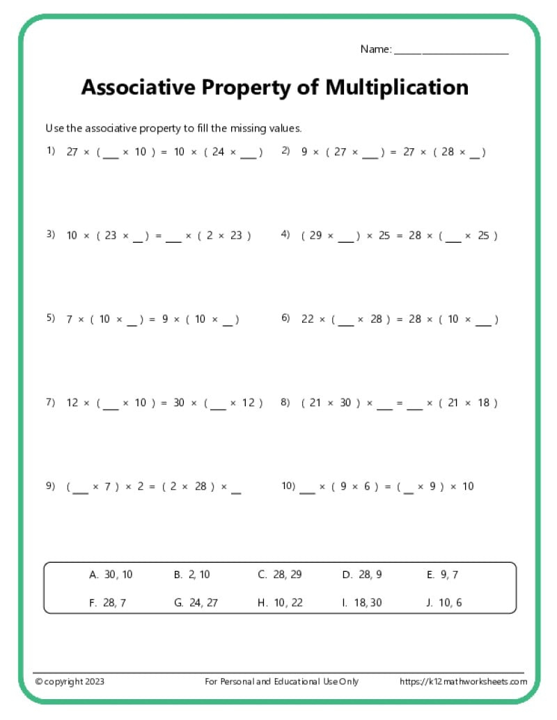 Associative Property Of Multiplication Worksheets for Associative Property Multiplication Worksheet