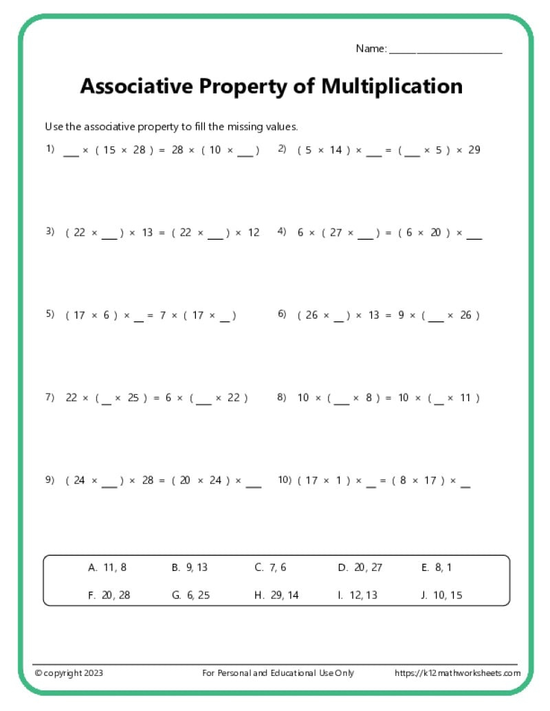 Associative Property Of Multiplication Worksheets throughout 6&amp;#039;S Multiplication Worksheets