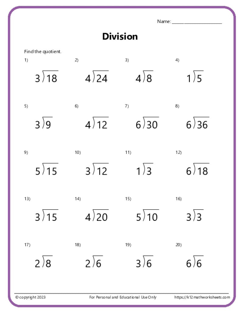 Basic Division Worksheets for Basic Multiplication and Division Worksheets