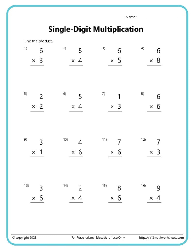 Basic Multiplication Worksheets - K12 Math Worksheets in Multiplication 6&amp;#039;S Worksheet