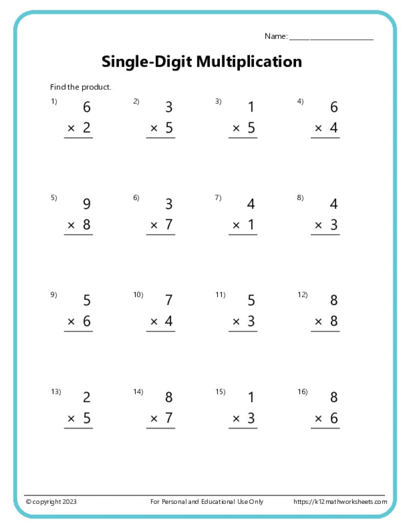 Basic Multiplication Worksheets - K12 Math Worksheets intended for Multiplication Worksheets 0 And 1