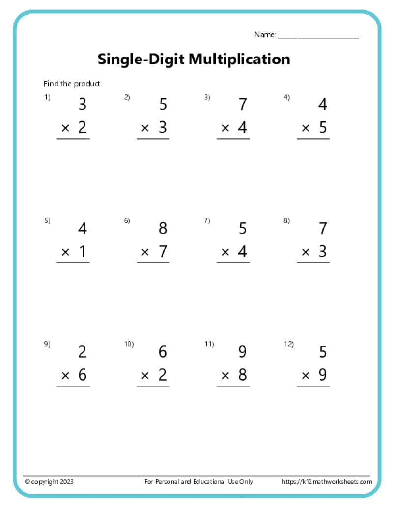 Basic Multiplication Worksheets - K12 Math Worksheets with 2Nd Grade Multiplication Worksheet