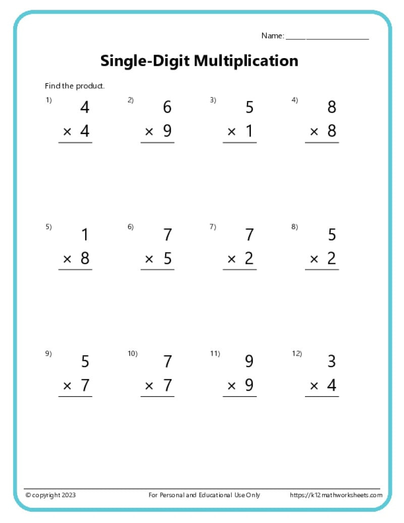 Basic Multiplication Worksheets - K12 Math Worksheets within Multiplication Worksheet 1 5