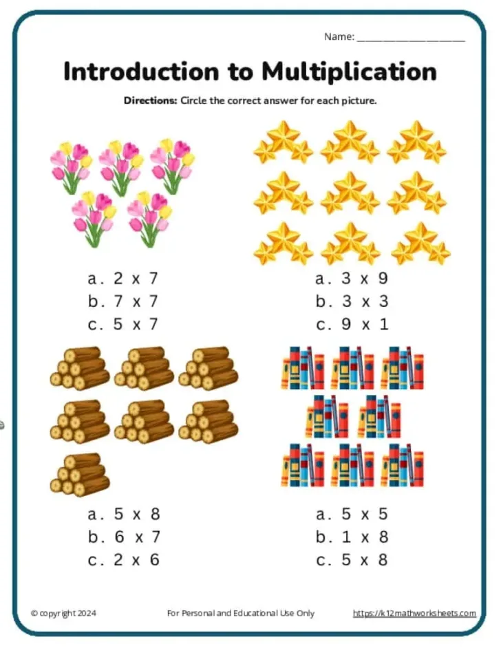 Intro to Multiplication Worksheets