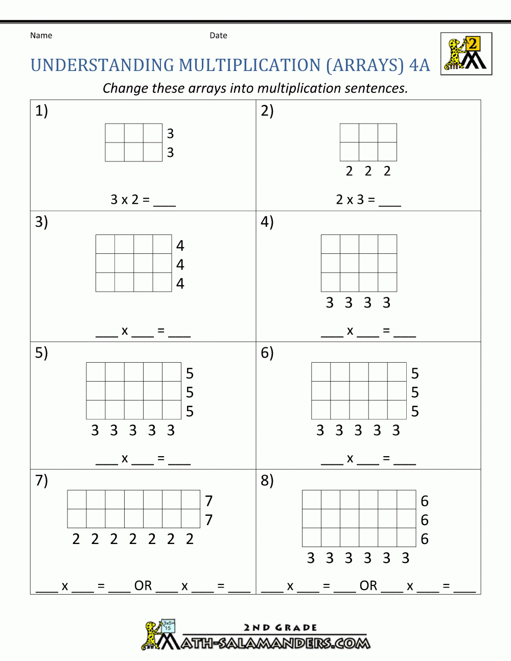 Beginning Multiplication Worksheets for Multiplication Arrays Worksheets Grade 3