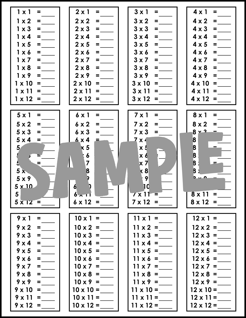 Blank Multiplication Chart (1 - 12 Facts Practice) - Printable pertaining to Multiplication Facts Worksheet 1-12