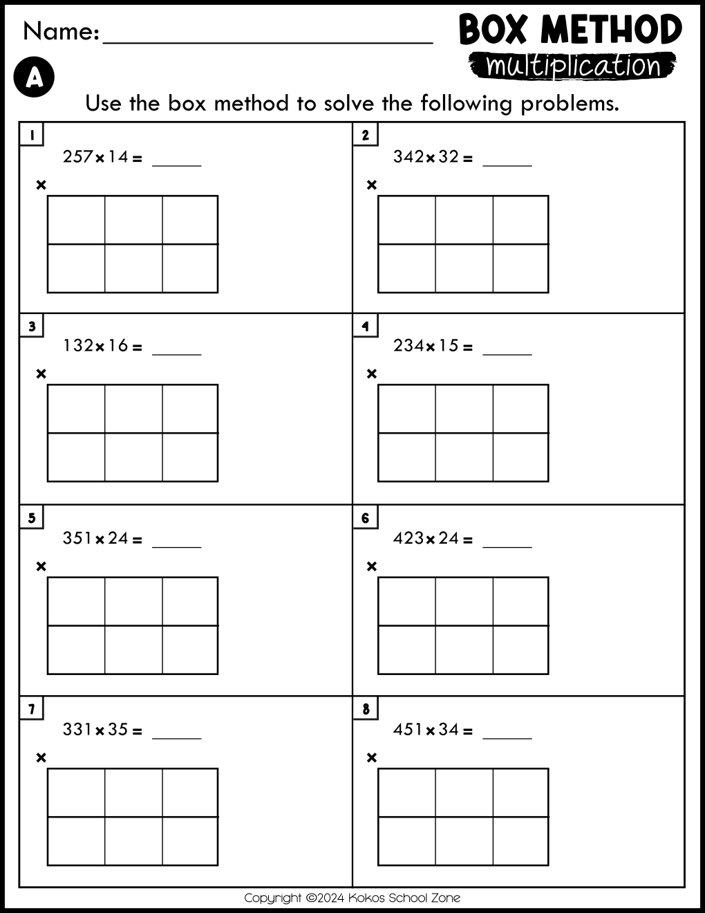 Box Method Multiplication Worksheets 3 Digit2 Digit within Box Method Multiplication Worksheets