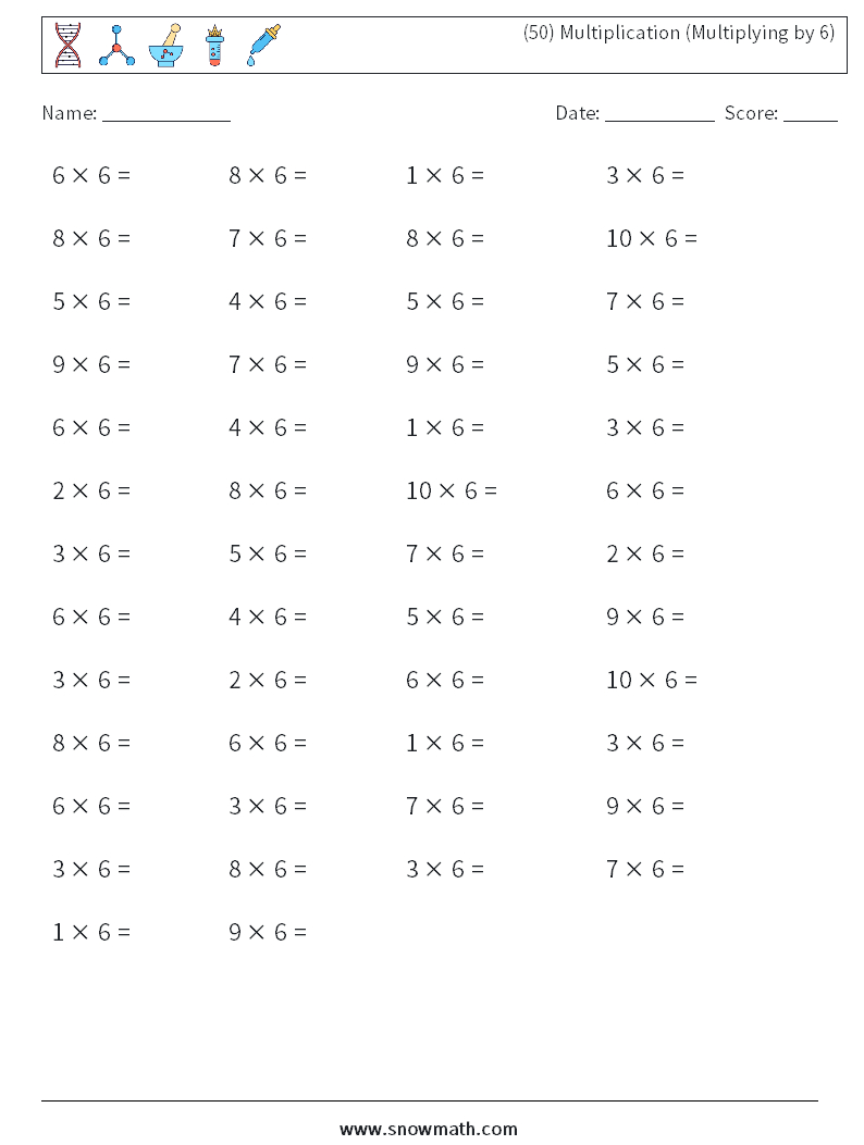 Canada (50) Multiplication (Multiplying6) Math Worksheets for 6Th Grade Math Worksheets Multiplication
