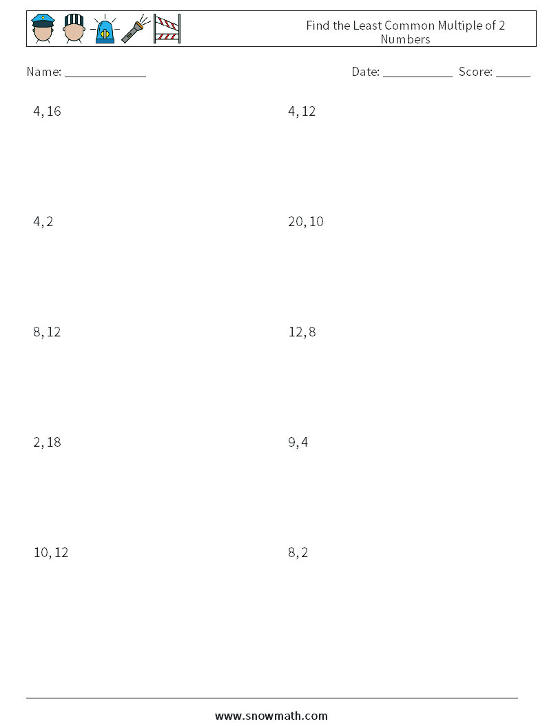 Canada Find The Least Common Multiple Of 2 Numbers Math Worksheets throughout Multiples of 2 Worksheet