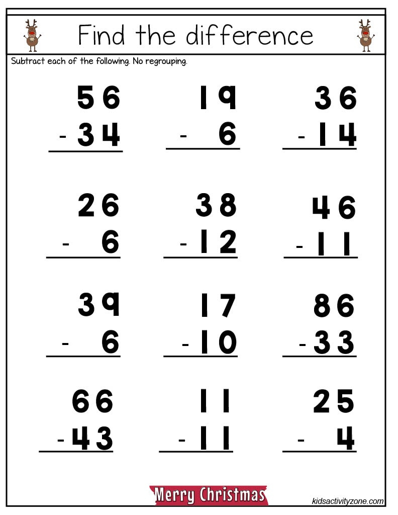Christmas Math Worksheets - Middle Elmentary - Kids Activity Zone with Christmas Math Worksheets Addition