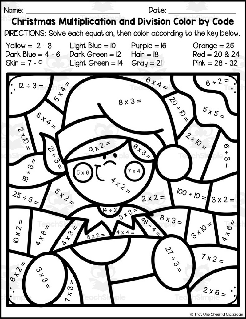Christmas Multiplication + Division Colorcode Packet pertaining to Multiplication and Division Coloring Worksheets