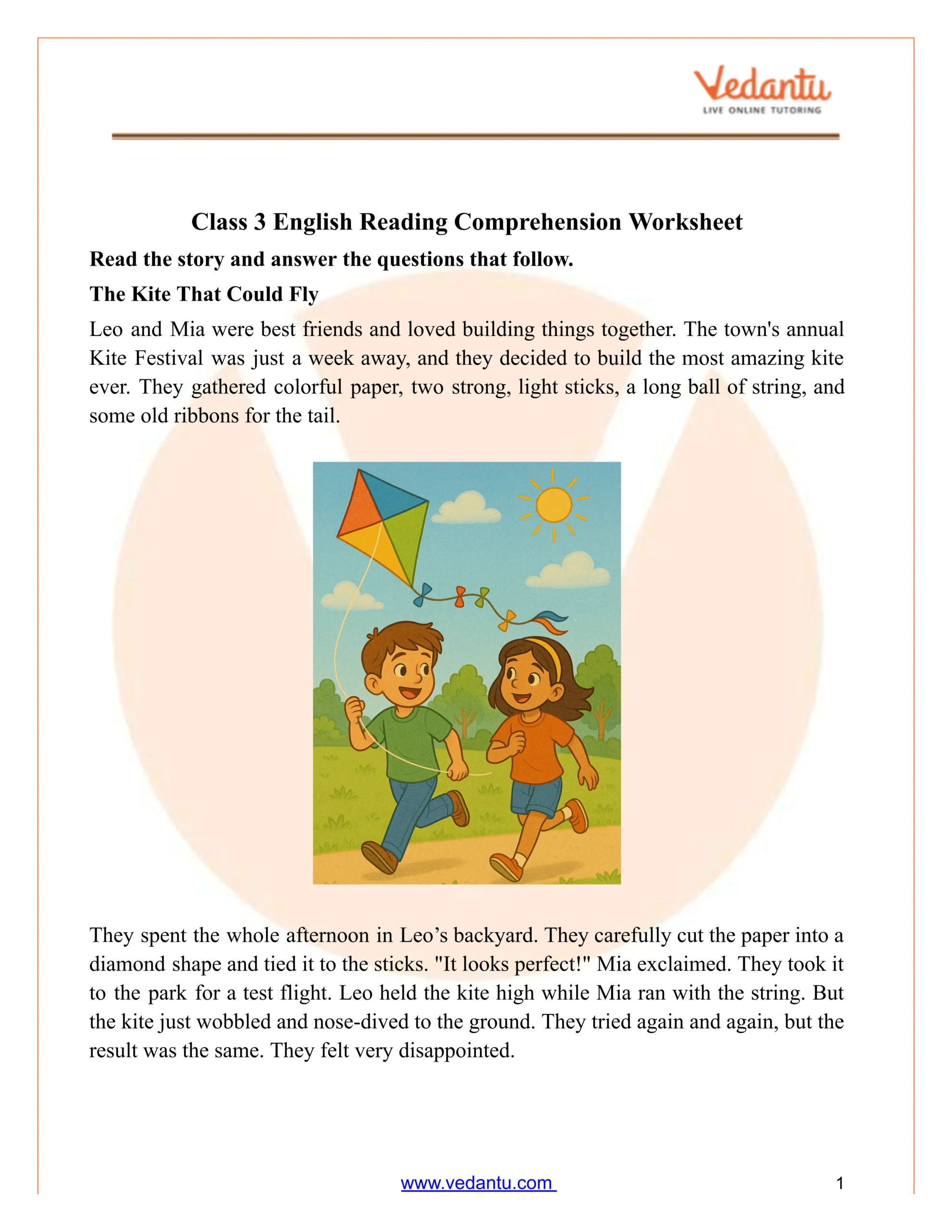 Class 3 Reading Comprehension Story Worksheet With Answers pertaining to 3Rd Grade Reading Comprehension Worksheets Multiple Choice