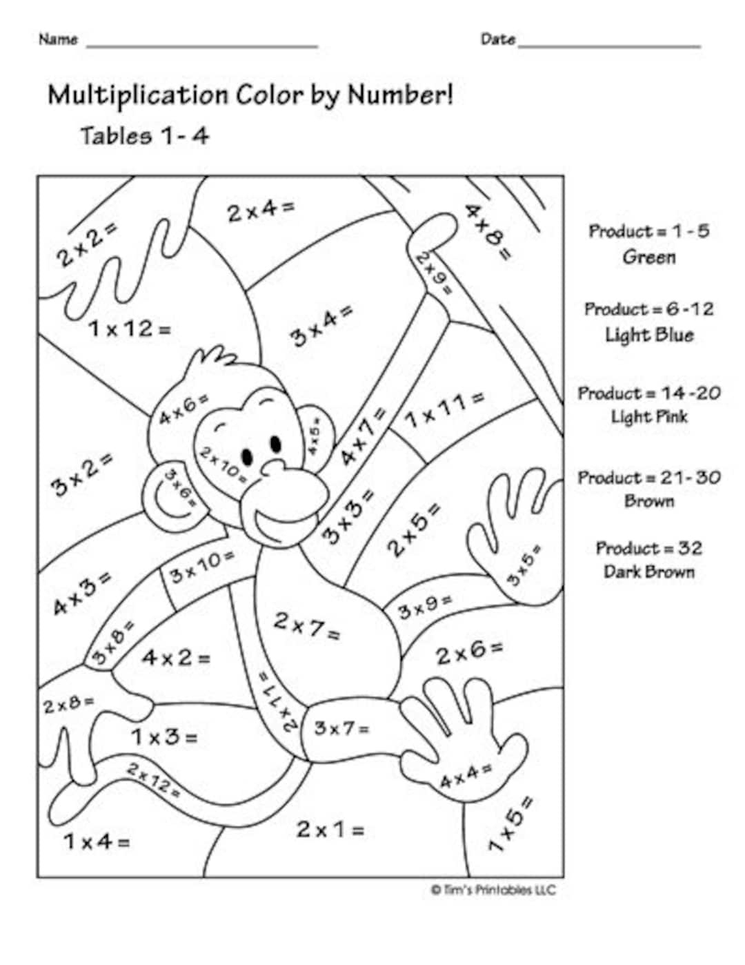 Colornumber Multiplication Worksheets Pdf - Etsy Uk within Multiplication Worksheets Color by Number