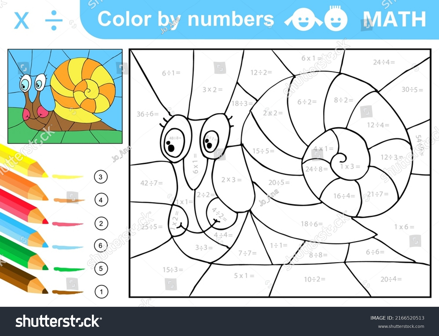 Colornumbers Division Multiplication Worksheet Stock Vector intended for Multiplication And Division Coloring Worksheets