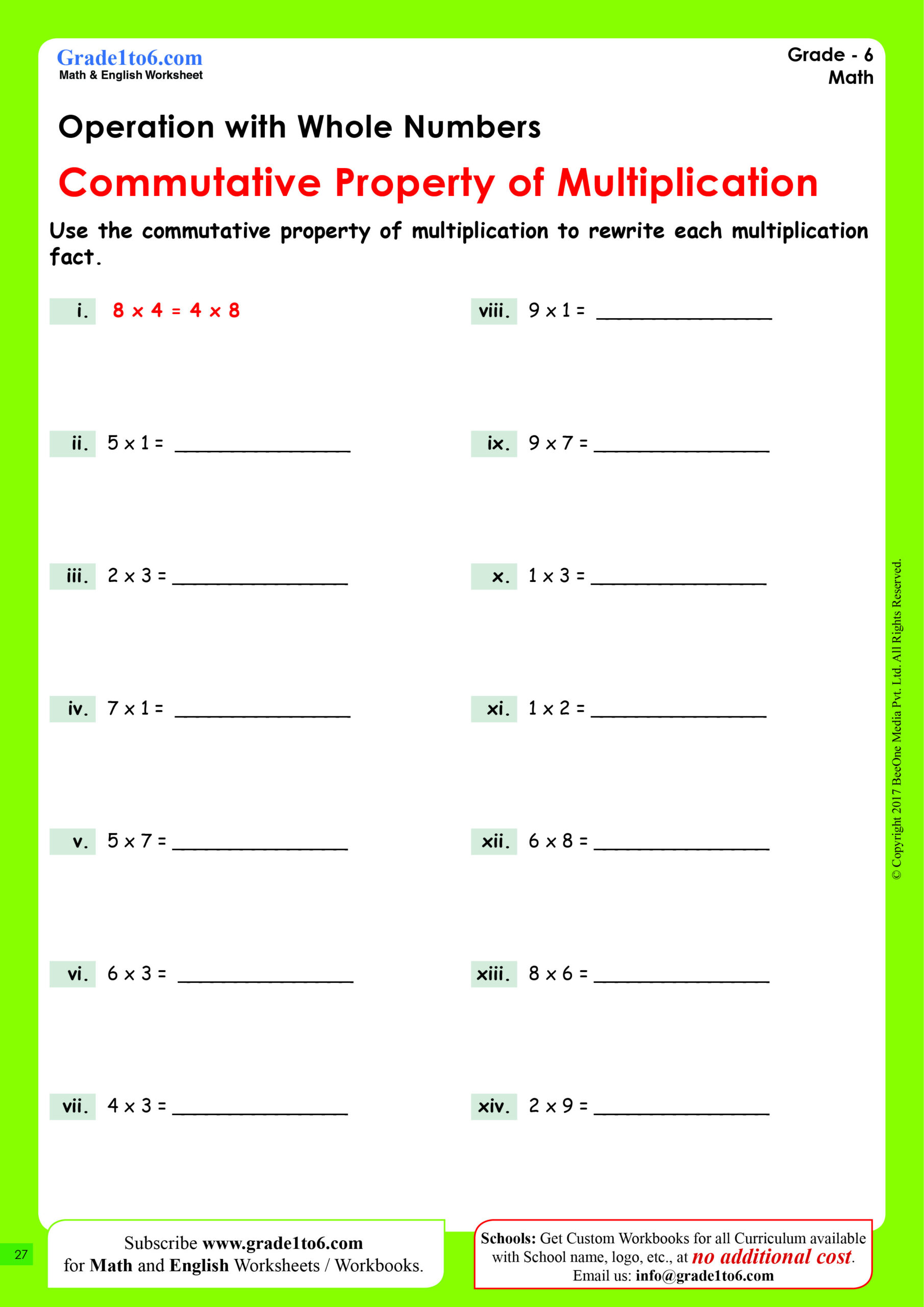 Commutative Property Of Multiplication Worksheets | Grade 6 pertaining to Multiplication Commutative Property Worksheets